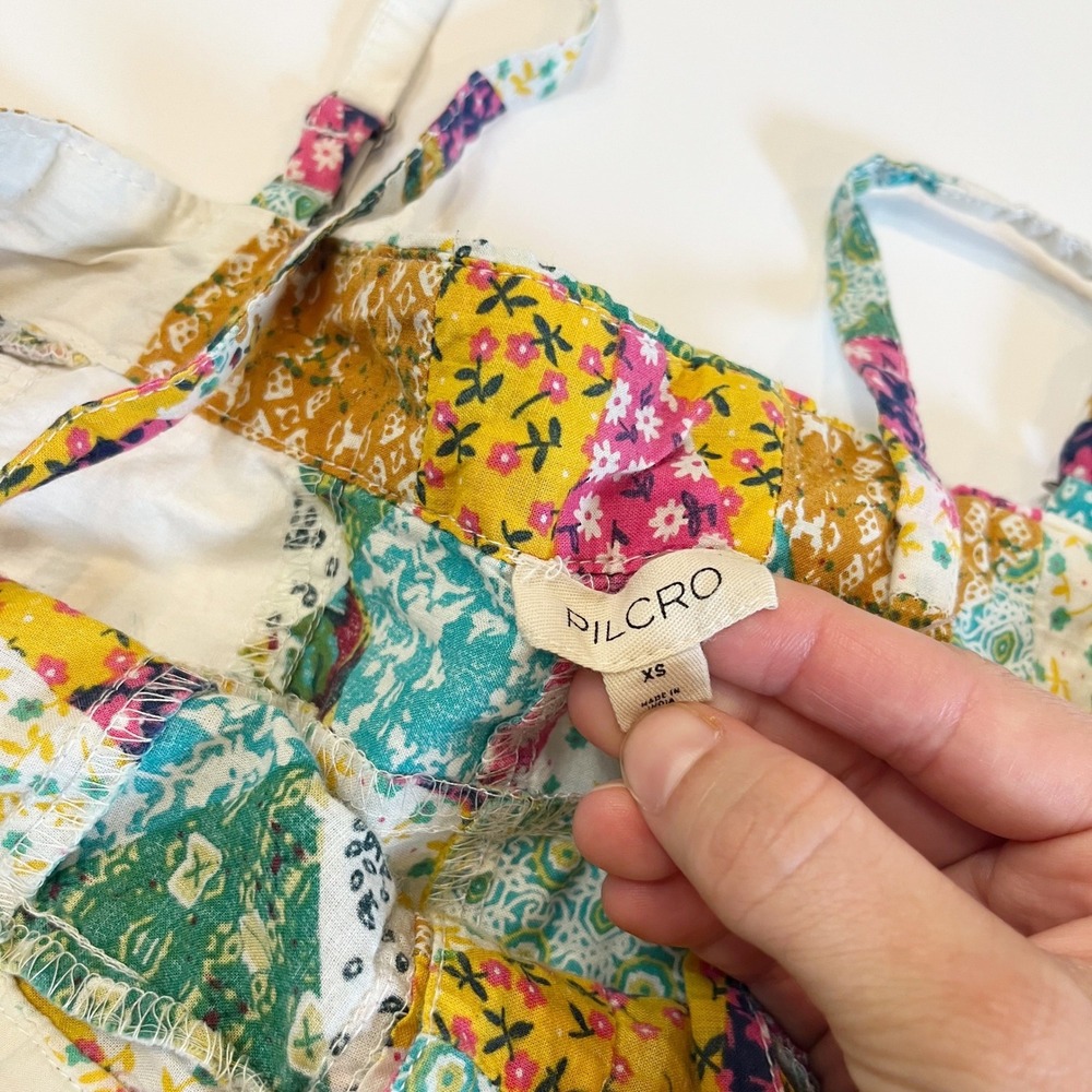 Anthropologie Pilcro Patchwork Boxy Top Multi Floral Button Front Cami Size XS - Picture 3 of 7